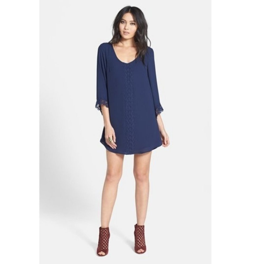 ASTR Navy Lace Trim‎ Breezy Shift Dress